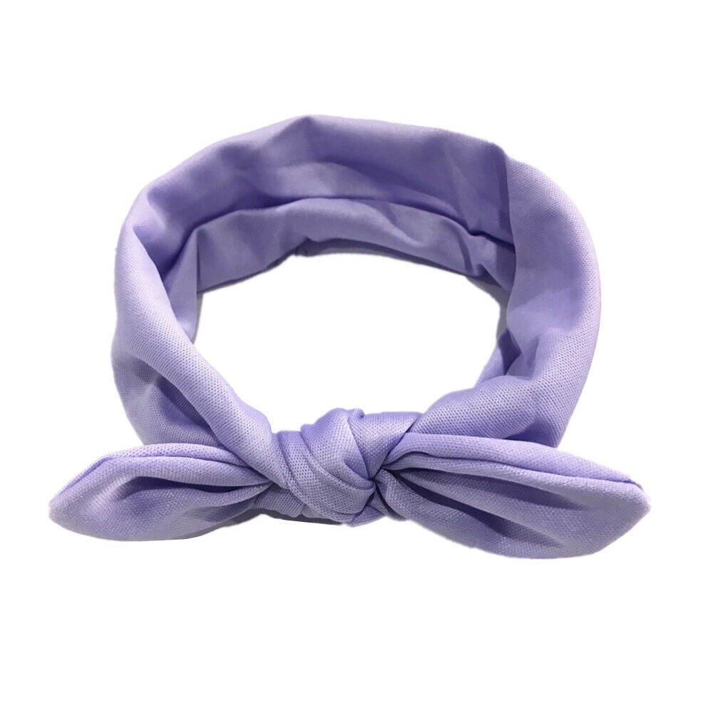 Emmababy Solid Cute Kids Girl Baby Elastic Cloth Toddler Flower Bow Headband Hair Band: Light Purple