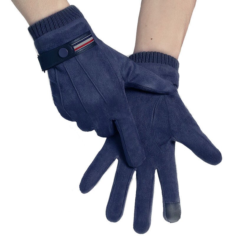 Men Winter Sport Riding Windproof Nonslip Touch Screen Warm Glove Suede Leather Plus Velvet Thick Full Finger Driving Mitten M94