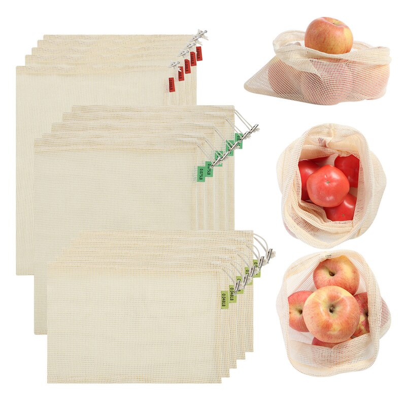 Vegetable Fruit Bag storage Bag Reusable Produce Bags Eco-Friendly 100% Organic Cotton Mesh Bags Bio-degradable Kitchene