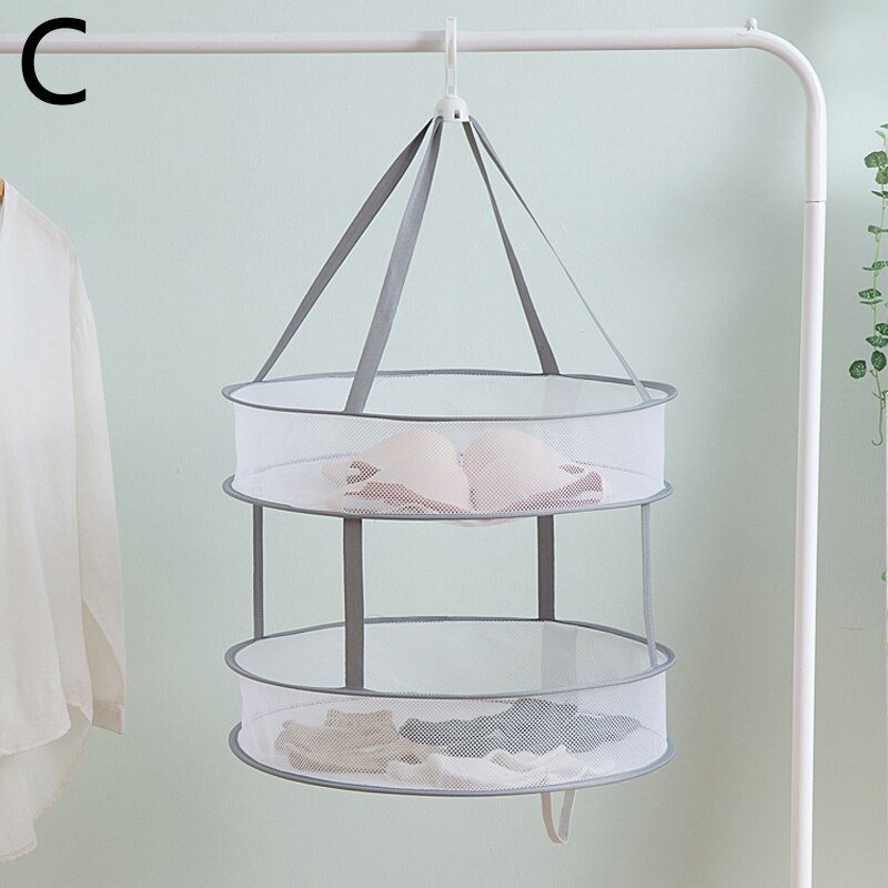 1PC chandail rond étendoir pliant 2 couche Double vêtements suspendus panier à linge sèche-linge coupe-vent séchage vêtements Net: C