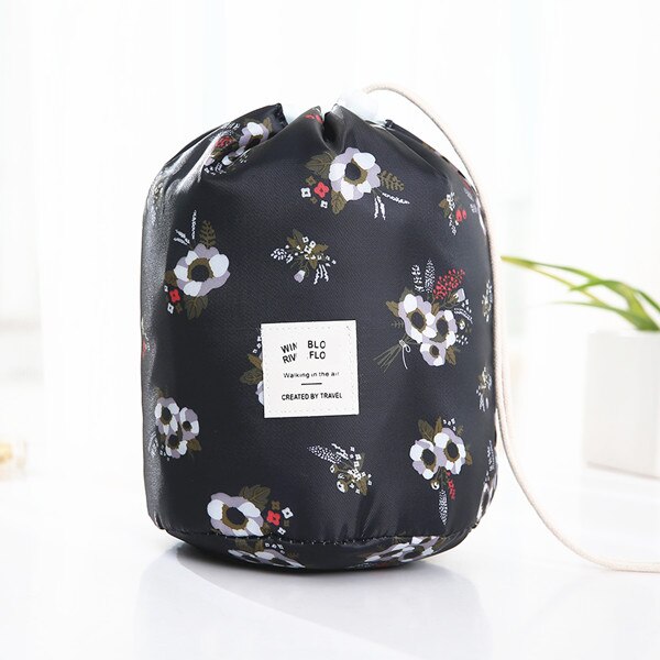 Portable drawstring Cosmetic Bag Women Travel Necessarie Make up Organizer Female Toiletry Kit Case Makeup Wash Storage Pouch: Black