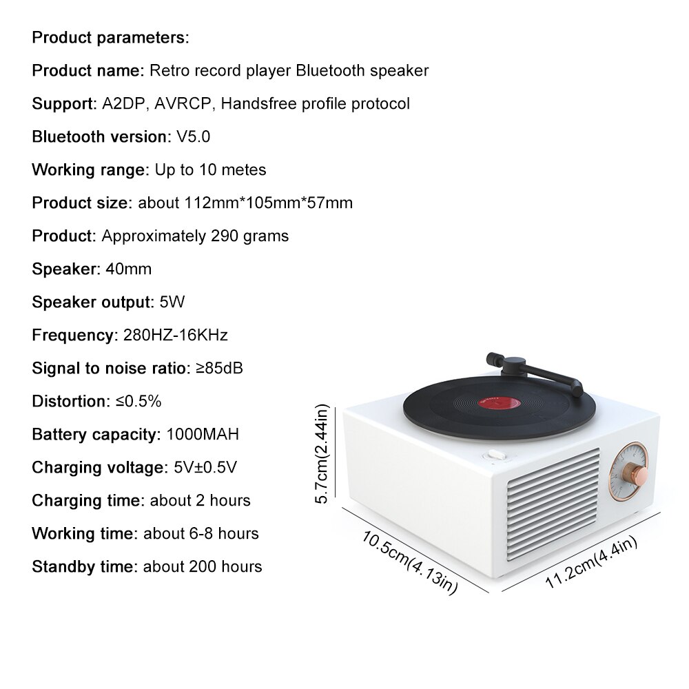 Vinyl Record Player Wireless Speakers Portable Bluetooth Speaker USB Charging Record Player Shape Bluetooth Speaker