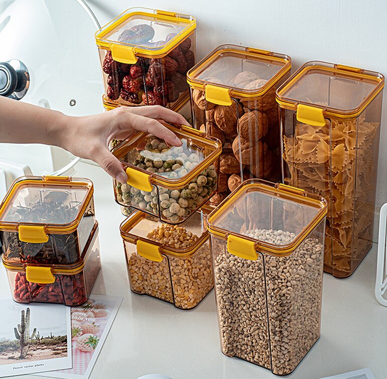 Küche Lagerung Container Snacks Bohnen Reis Nüsse Lebensmittel Lagerung Gläser Kunststoff Behälter Versiegelt Frische Lagerung Küche Liefert