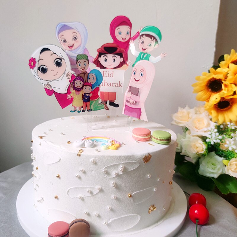 Acryl Moslim Kleurendruk Cake Toppers Eid Mubarak Characters Cake Toppers Voor Islamitische Taart Decoraties Levert
