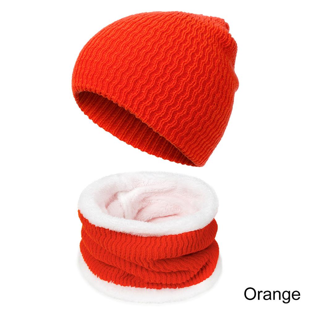 Evrfelan enkel mössa&sjal set för kvinnor män stickade varma mössor halsdukar 2 stycken vinteraccessoarer enfärgad mössa&sjal: Orange