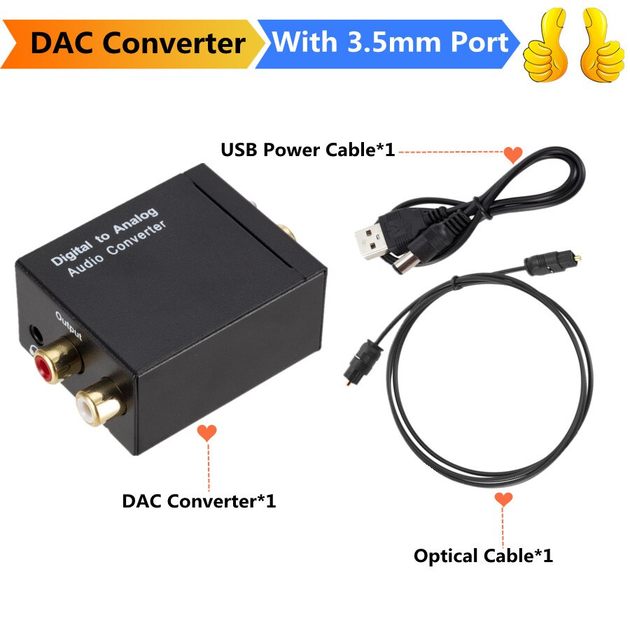 Tragbarer dac, toslink-koaxial-glasfaser-digital-zu-analog-audio-aux- 3.5mm- l/r-wandler, spdif-digital-audio-decoder, verstärker: Default Title