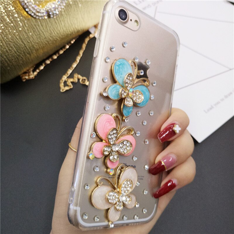 Telefon fall Für iphone 5 5S 6 6S 7 8 Plus X Xs 11 12 mini Pro Max XR Schmetterling Strass Diamant Weichen TPU Rückseitige Abdeckung