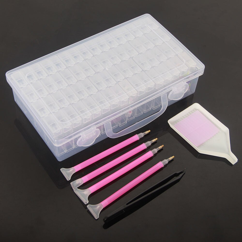 Boîte de rangement pour broderie diamant, mallette à 64 grilles, boîte de rangement pour pincettes, plateau de colle, Kit de Nail Art, conteneur de perles de mosaïque, organisateur d&#39;accessoires: 1 pcs / Rose