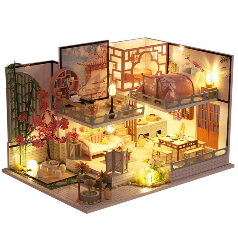 DIY Miniature Doll House Kit Handmade Chinese Style Garden Building Assembly Production Model Christmas Birthday