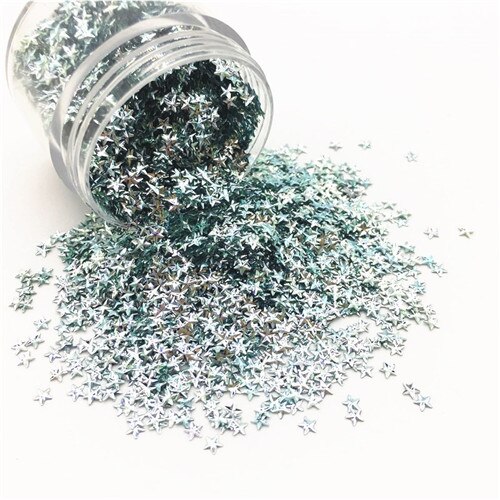 10G Stereoscopische Vijf Hoek Ster Pailletten Fadeless 3 Mm Eo-Vriendelijke Huisdier Sequin Gezicht Make-Up En Nail Art diy Manicure Accessorries: Silver green