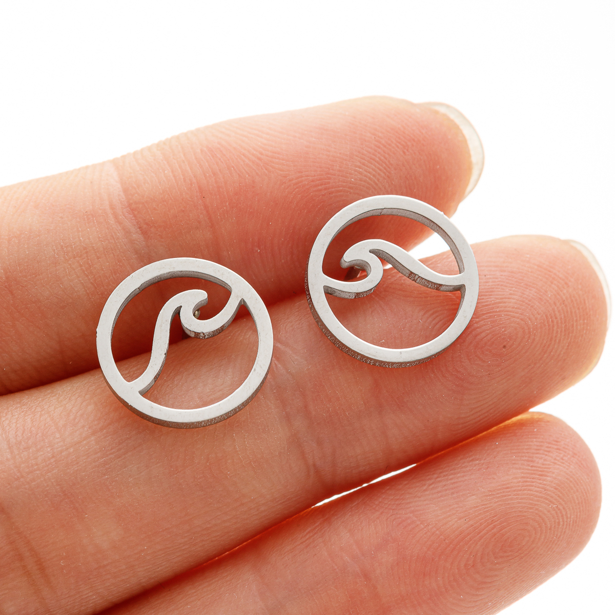 Simple Round Sea Wave Women'S Cartilage Earings Geometric Ocean Surf Stainless Steel Ear Piercing Stud Earrings Jewelry