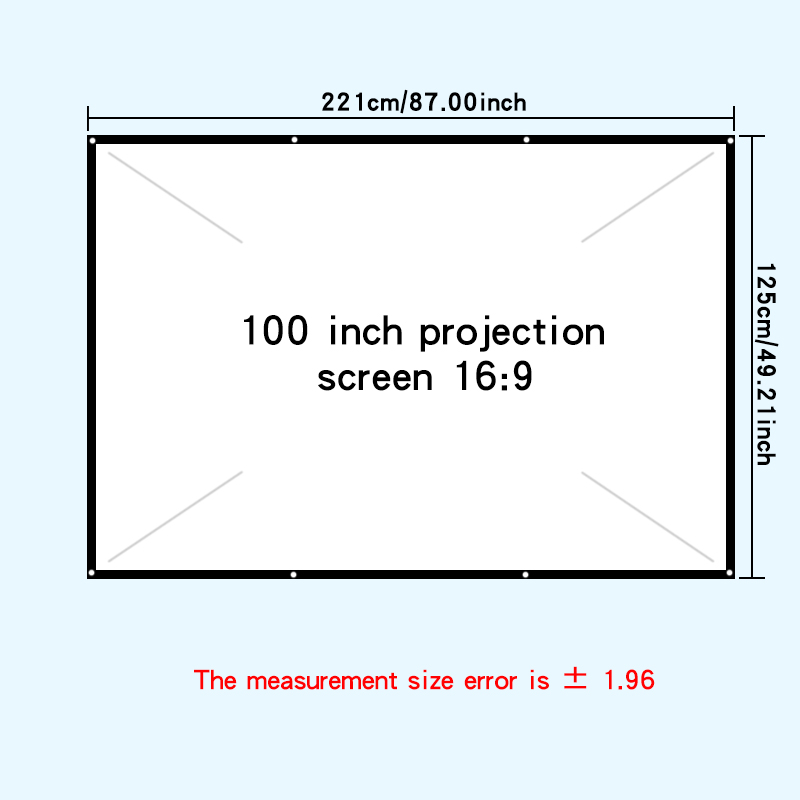 Simple wall mounted projection soft screen foldable outdoor camping entertainment movie screen high-definition washable 16:9: 100 inch