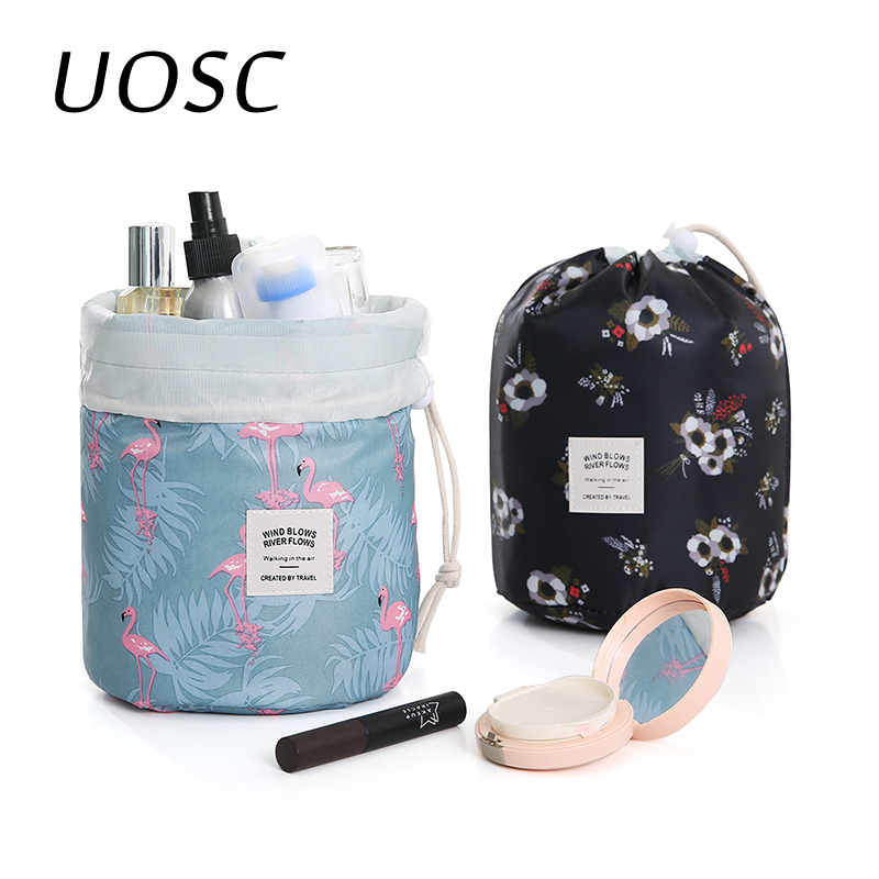 UOSC mujeres Lazy Drawstring bolsa de cosméticos de viaje redondo bolsa de maquillaje organizador estuche de almacenamiento Kit de belleza y aseo neceseser