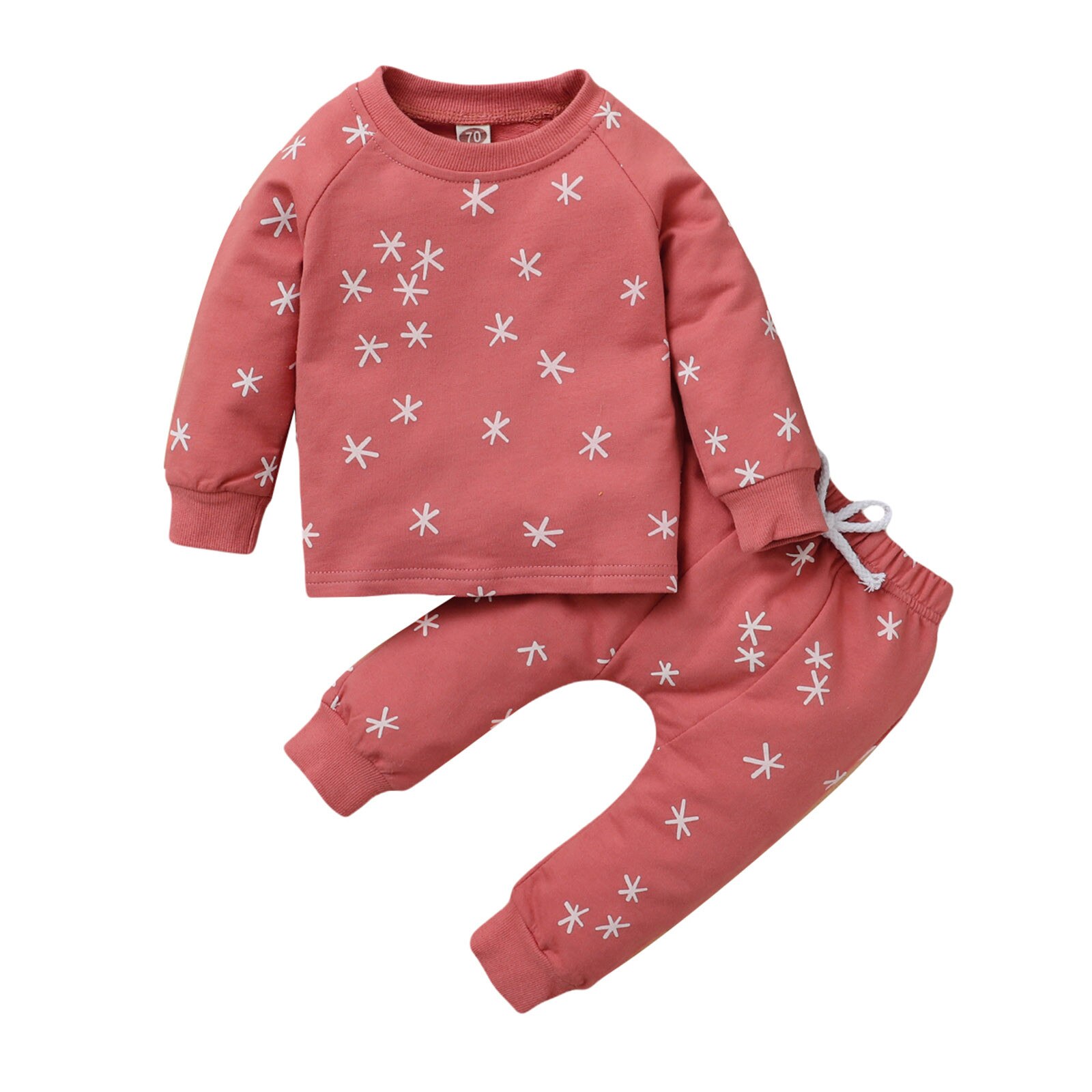 Toddler Infant Kids Baby Boys Girls Nightwear Long Sleeve O-Neck Star Printed Pullover Tops+Pants Home Outfits Set#p4: Red / 18M