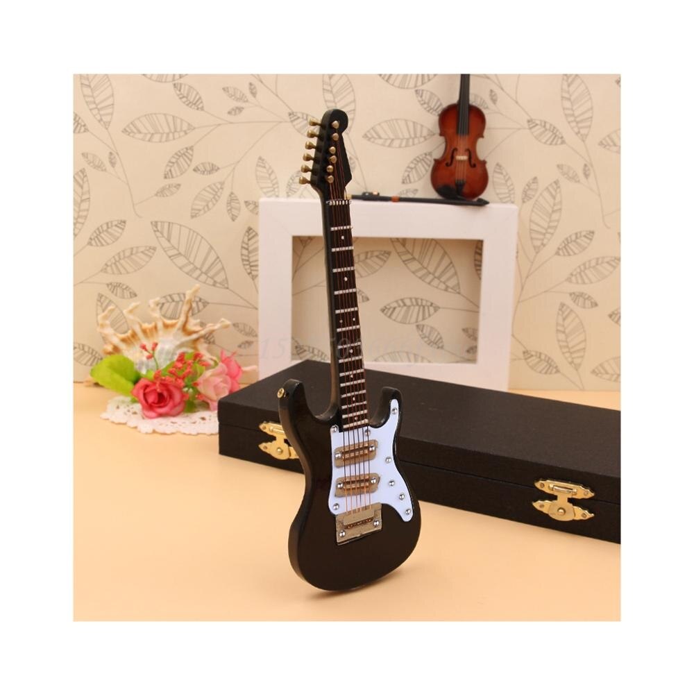 10 Cm Miniatuur Elektrische Gitaar Replica Met Doos Stand Muziekinstrument Model: Black