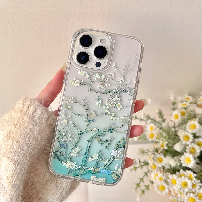 Funda de teléfono de flor de albaricoque a la para iPhone 16 15 Pro 11 13 14 Pro Max, Fundas de silicona a prueba de golpes con flores bonitas, Funda para mujer: EVA / Negro