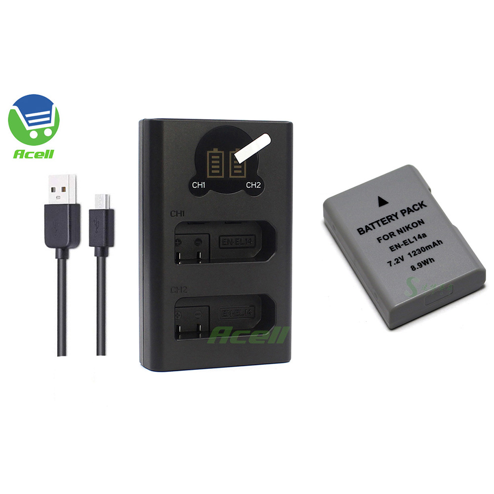 Batería de EN-EL14a + LCD USB cargador Dual para cámara Nikon, reemplazo de EN-EL14, para D5600, D5500, D5300, D5200, D5100, D3500, D3400, D3100, Df
