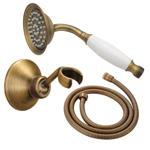 Antieke messing telefoon stijl badkamer handdouchekop waterbesparende douchekop 1.5m doucheslang handdouchehouder: Set