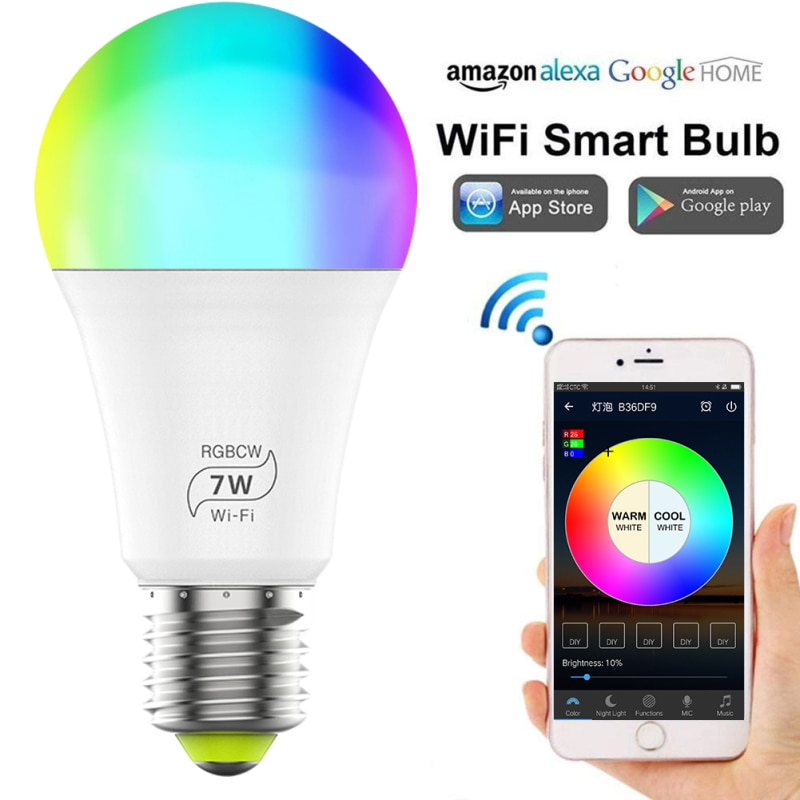 E27 Rgb Lamp Wifi Slimme Lamp Dimbare Multicolor Lamp Compatibel Met Alexa En Google Assistent Slimme Lamp