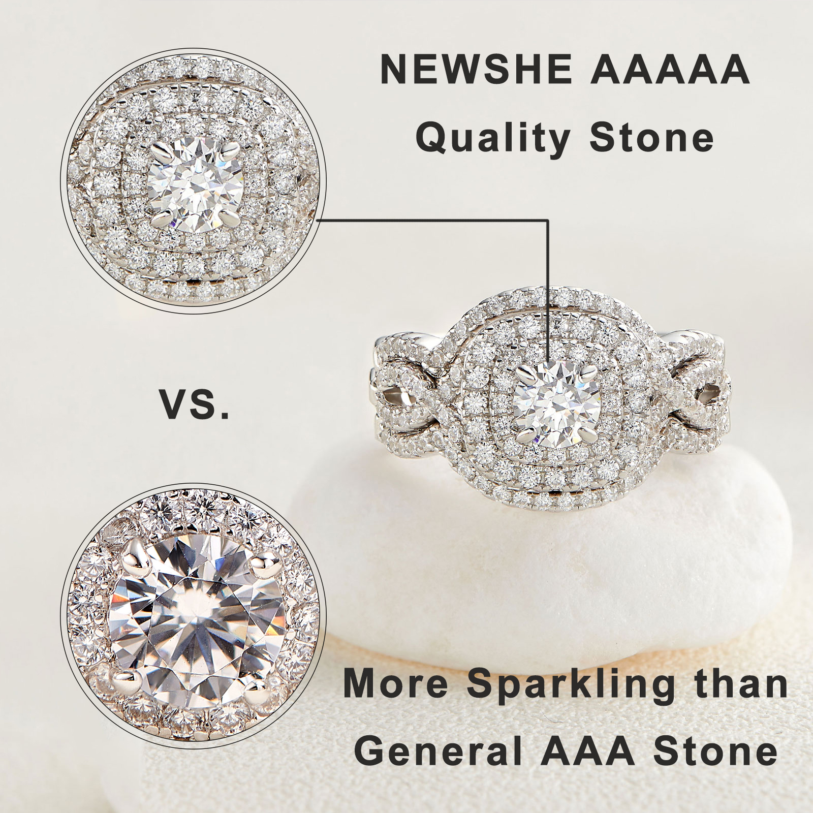 Newshe 3 delar 925 sterling silver vigselringar för kvinnor 2.1ct aaaaa cz förlovningsring set klassiska smycken storlek 5-12
