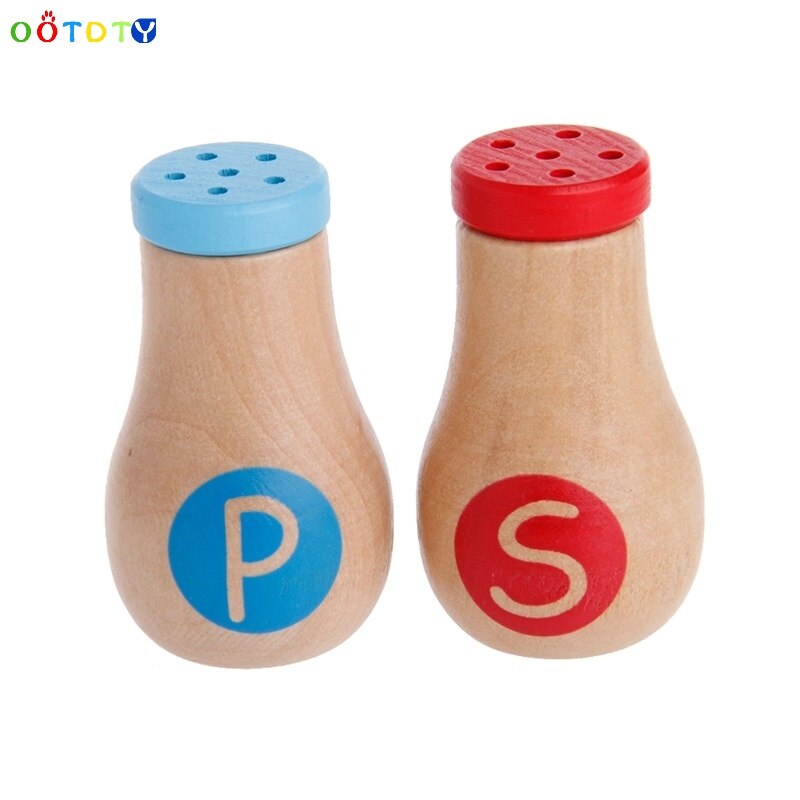 2ps Kids Pretend Role Play Kitchen Fruit Food Wooden Toy Cutting Set Child Kitchen seasoning bottle seasoning jar: Default Title