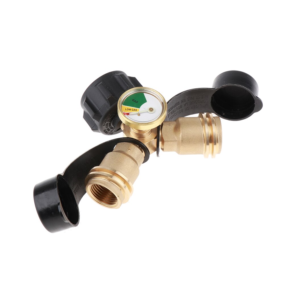 DURABLE Gas Propane Tank Y Splitter Adapter Tee Connector w/Pressure Gage
