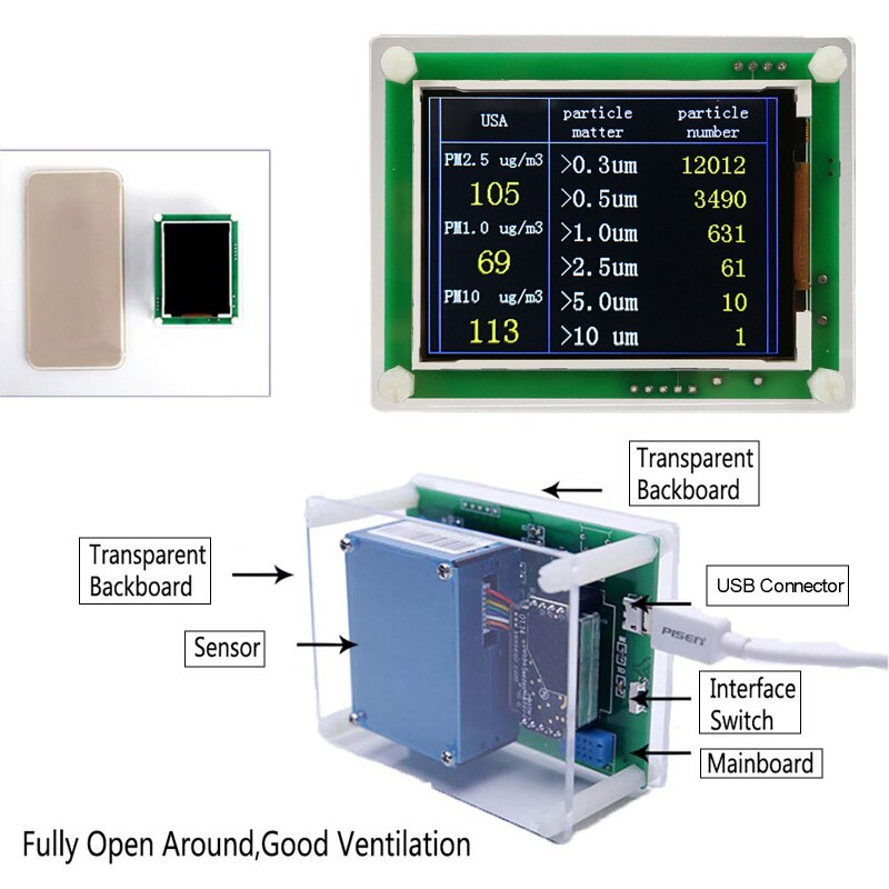 Digital LCD Display 2.8inch Air Detector Monitor Dust Sensor PM1.0 PM2.5 PM10.0 AQI Temperature&humidit Accurate Home