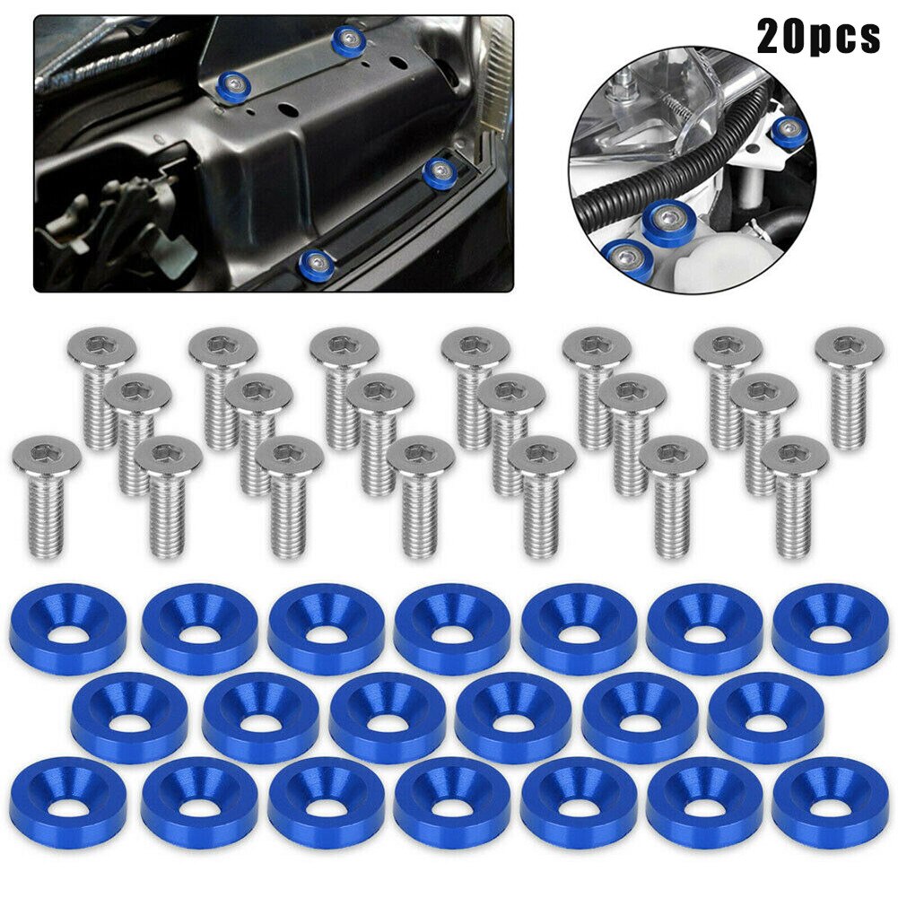 20Pcs Blue Billet Aluminum Fender/Bumper Washer/Bolt Engine Bay Dress Up Kit M6 Car Accessories
