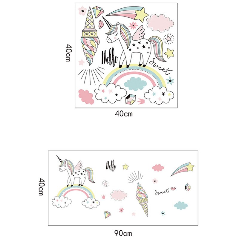 Cartoon Regenboog Eenhoorn Muursticker Voor Nursery Kinderkamer Achtergrond Decoratie Muurstickers Muurschilderingen Decals Behang