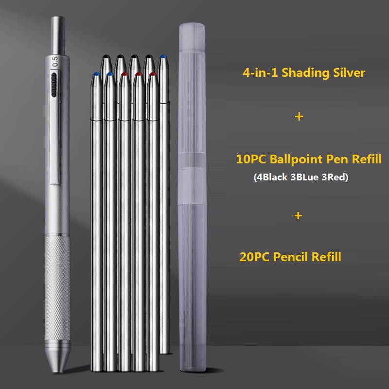 4 In 1 Multifunction Luxury Pen, 0.7mm 3 Color Ballpoint 0.5mm Mechanical Pencil, Gravity Sensor Metal Retractable Pens Długopis: Lavender
