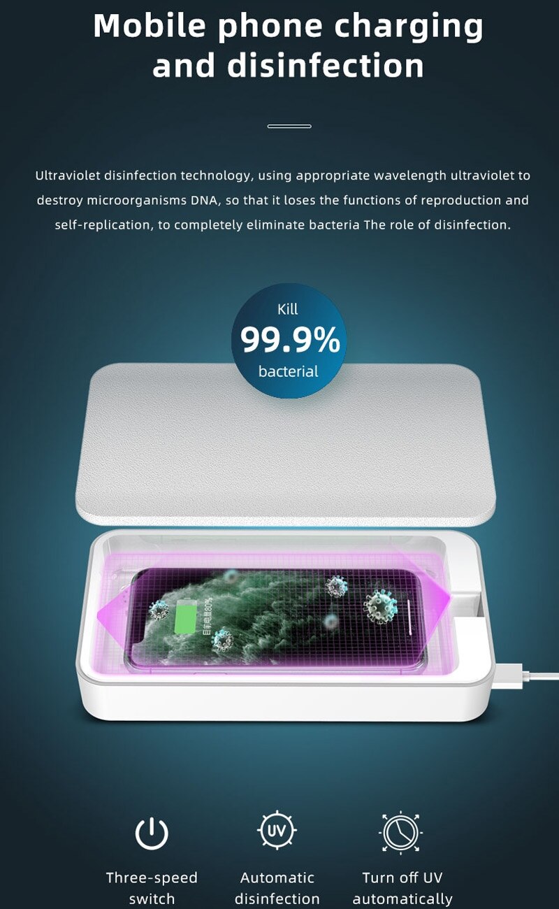 UV Light Disinfection Box Sterilization Box Smartphone Cleaning Sterilizer for Cell Phone,USB Cables,with Aromatherapy Hole