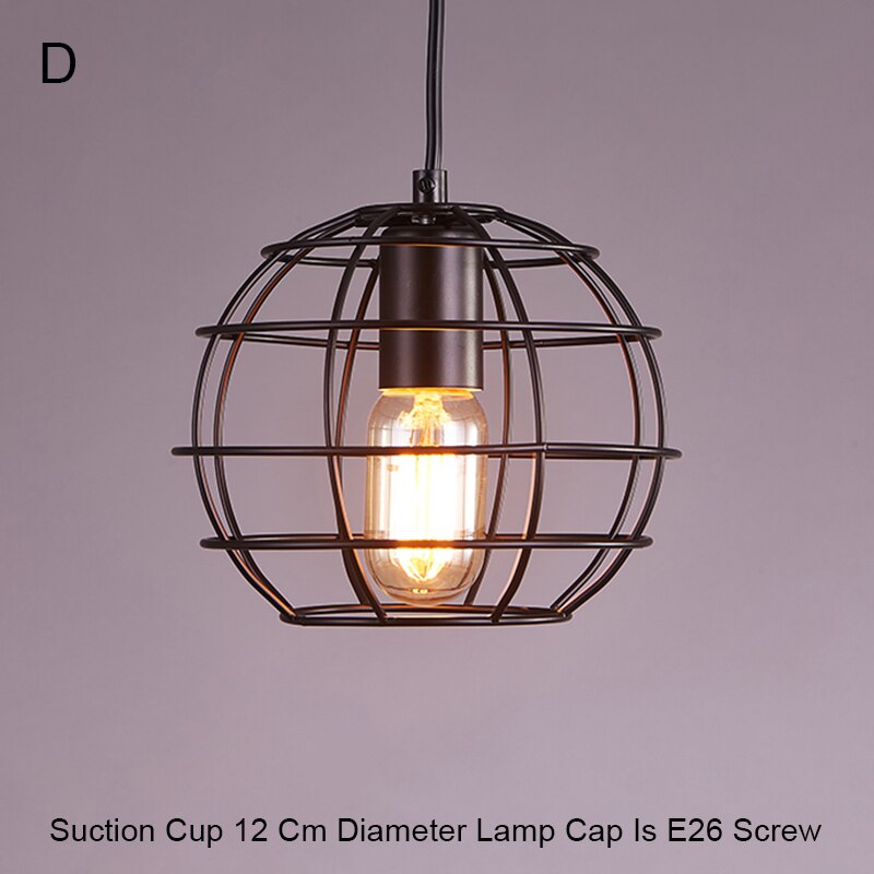 Cortina de lámpara Vintage de hierro lámparas tipo jaula colgante de Metal techo colgante de luz para el hogar restaurante Decoración Accesorios: type d E26