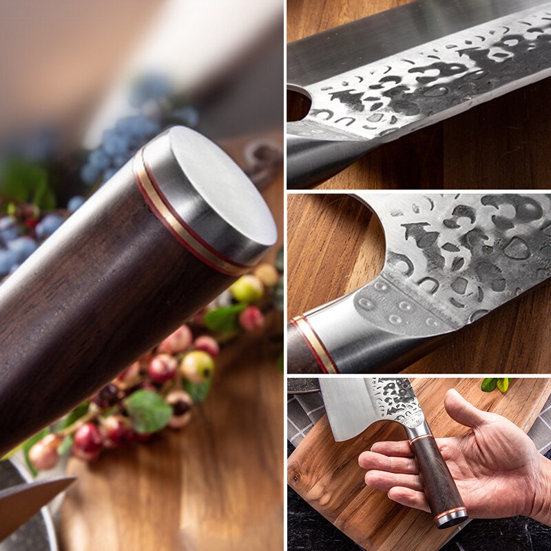 Ręcznie robiony chińnarty nóż szefa kuchni mięwięc siekanie warzyw krojenie tasak nóż kuchenny 5CR15 wysoki węgiel platerowany stalą nierdzewną