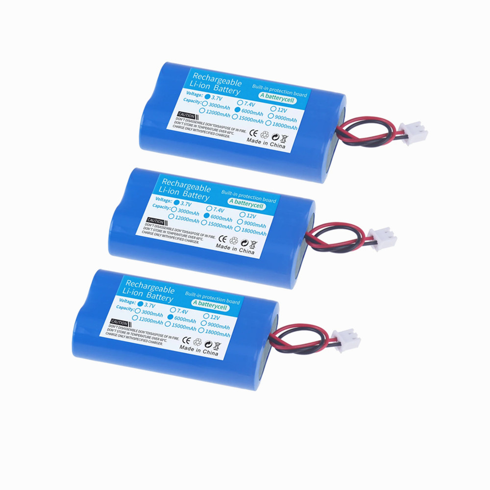 3,7 V 18650 lithiumbatterijpak 6000 Oplaadbare batterijgroep met XH2.54-2p-stekker voor bewakingsapparatuur, beschermingsbord: Clear