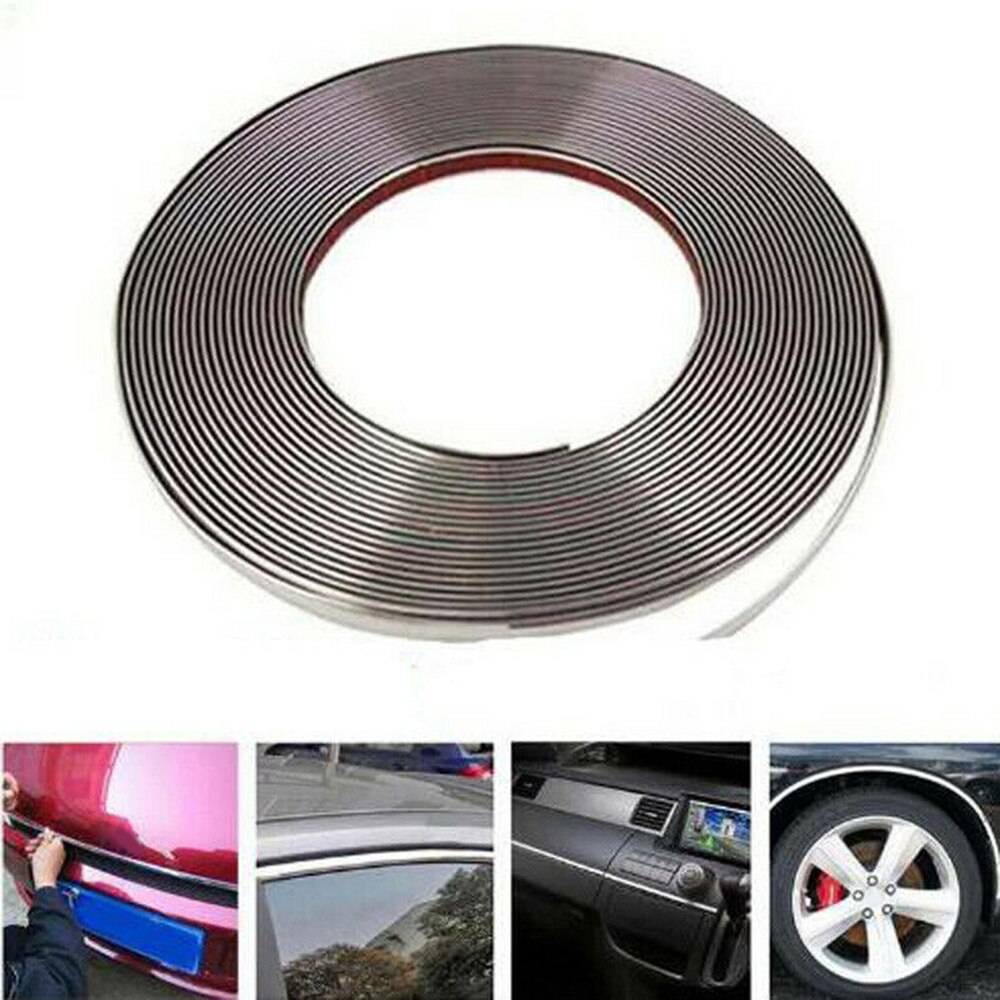 8mm*5m Chrome Car Styling Moulding Strip Trim Cover Tape Soft PVC With Chrome Polished