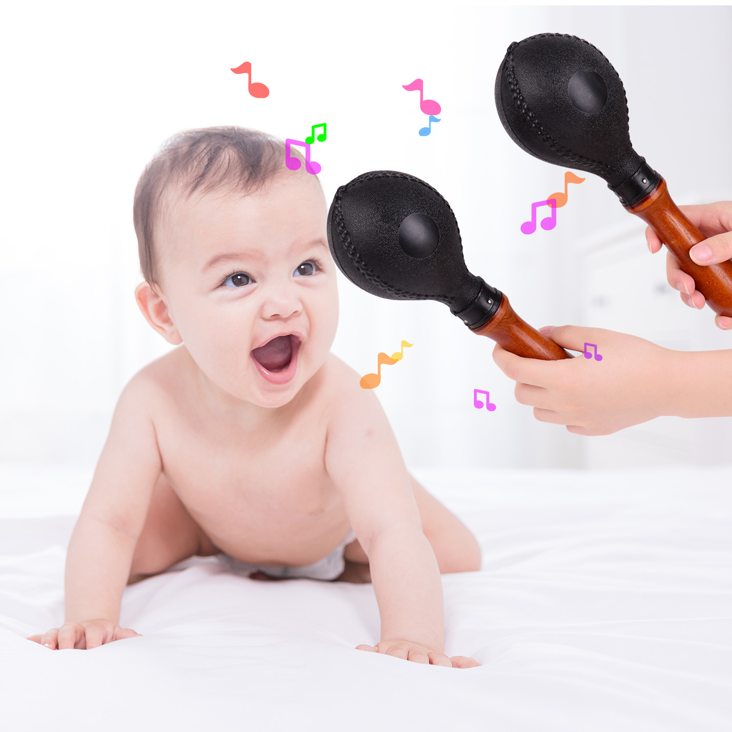 Par træ maracas sand hammer percussion instrument med plastskaller træ håndtag