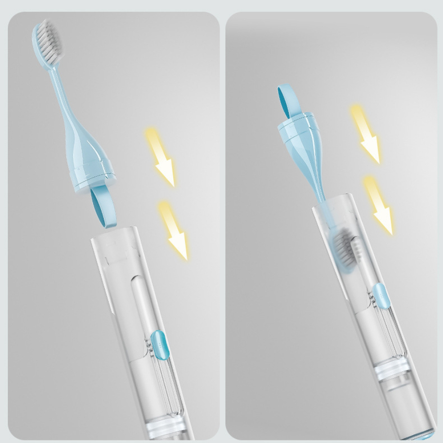 Portátil Folding Travel Toothbrush Set, Ferramentas criativas de limpeza dentária, Pode segurar o creme dental, 1pc