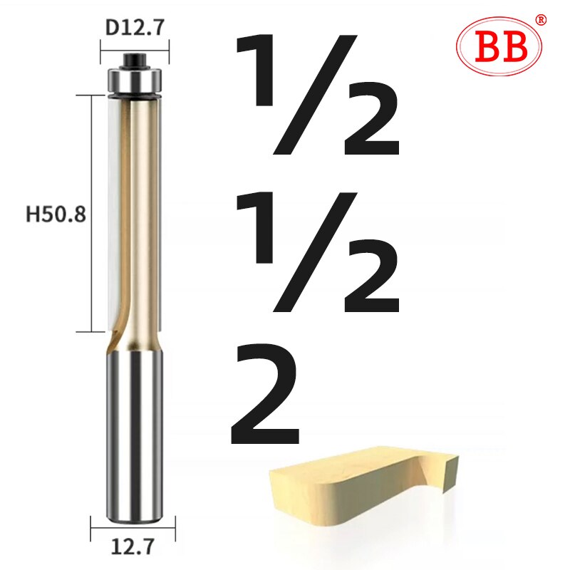 BB Router Bit Bearing Spiral &amp; Straight Flush Trimming Tool Woodworking 1/2 1/4 Diameter Carbide CNC Side Milling Cutter DIY: 1-2x1-2x 2