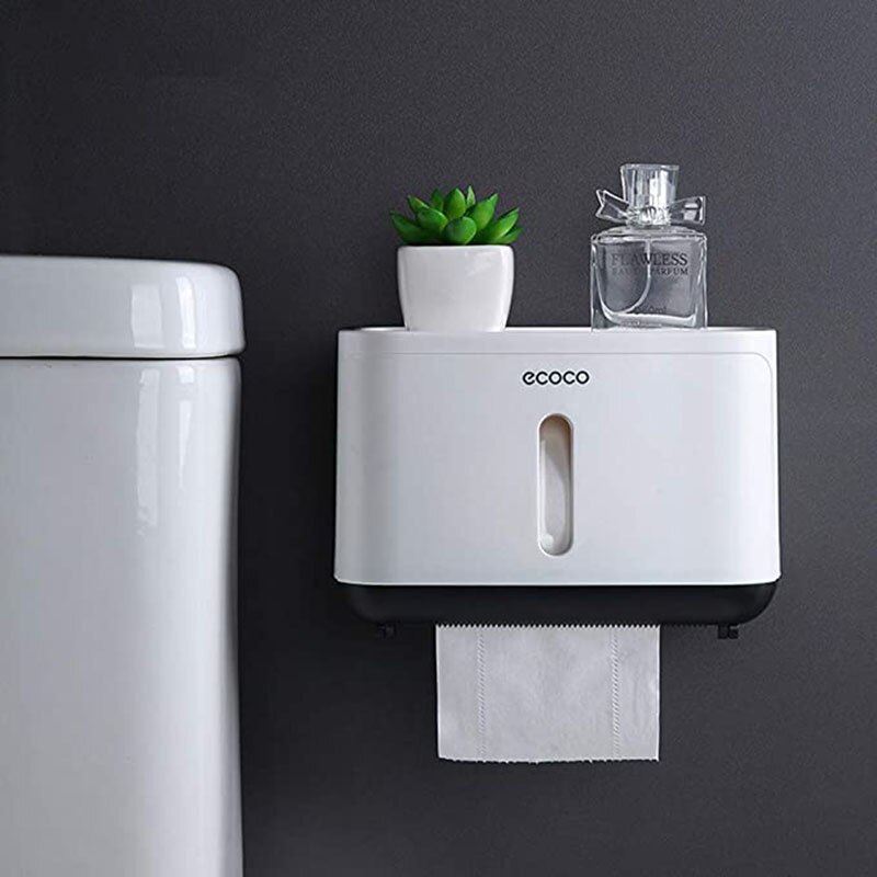 Badkamer wandgemonteerde toiletrolhouder, opbergplanken, lade, tissuepapierdoos, waterdichte opbergrekhouders: Zwart