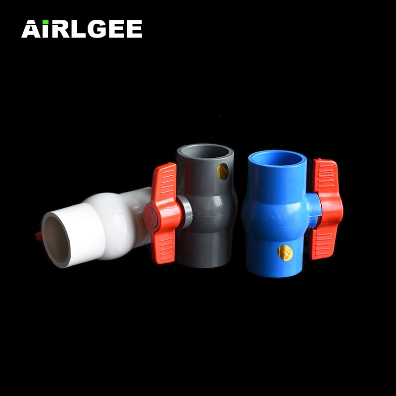 Válvula de bola antideslizante de plástico PVC, interruptor de válvula de controlador de flujo de agua de 2 vías, diámetro interior, blanco, azul, gris, 20mm, 25mm, 32mm, 40mm, 50mm, 63mm, 75mm