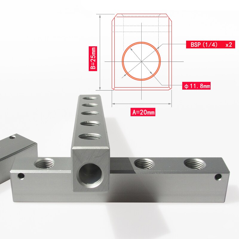 25 x 20mm 1/4 "bsp kvinnlig pneumatisk koppling snabbkoppling gasfördelare grenrörsdelare aluminiumblock för luftkompressor