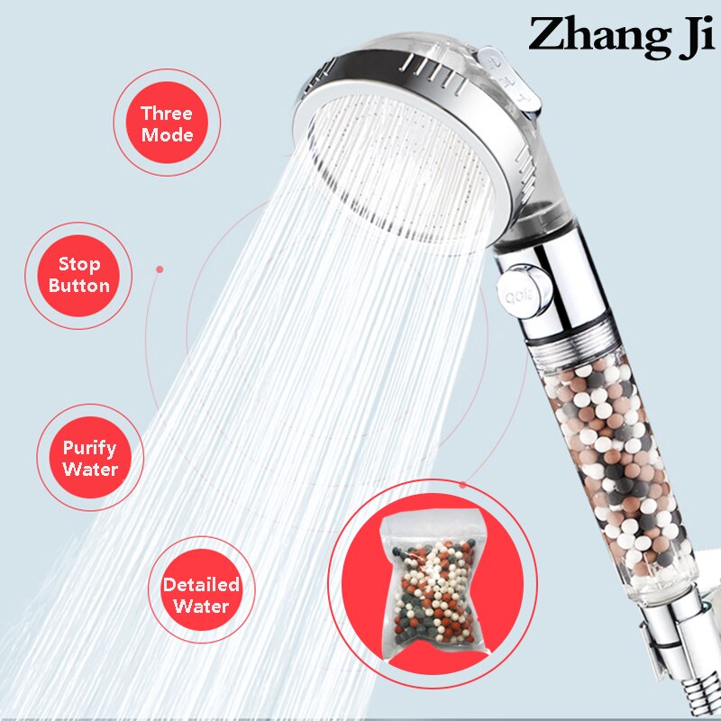 High Pressure Shower Head 3 Modes Adjustable SPA Replaceable Filter Shower Water Saving with Switch Button Shower