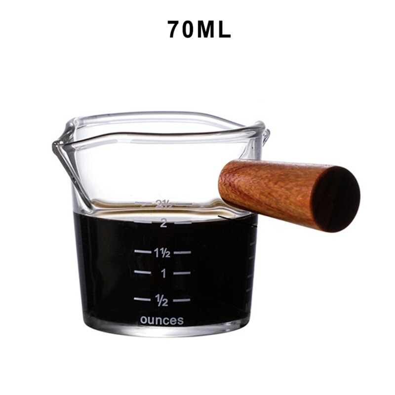 Lazzy Huis Hittebestendig Glas Meten Dubbele Mond Fles Koffie Aandelen Pot Houten Handvat Glas Kleine Melk Cup Kitchentools: 70ml