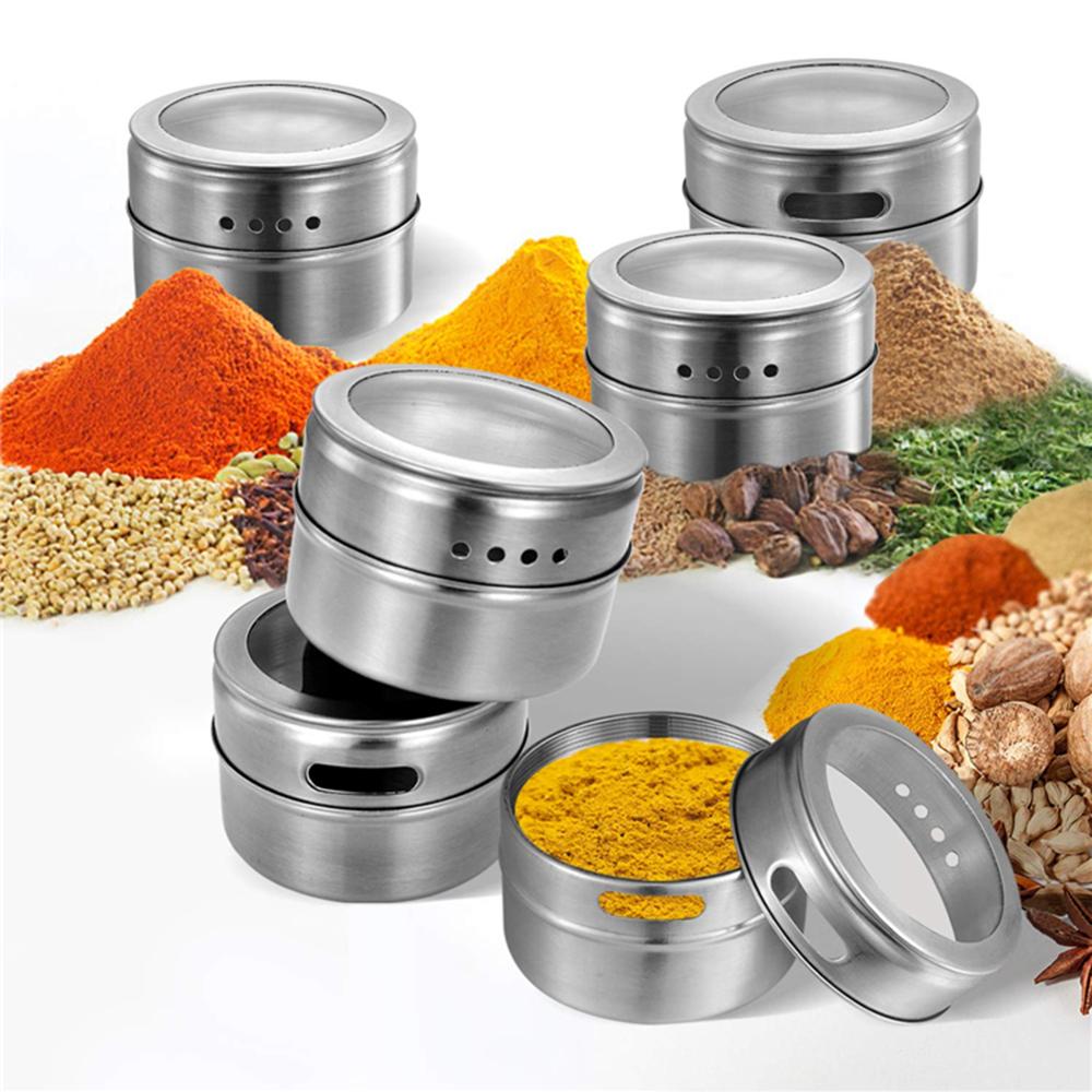 Magnetic Spice Jar Set Stainless Steel Spice Tins Spice Storage Container Pepper Seasoning Sprays Tools Spice Jar
