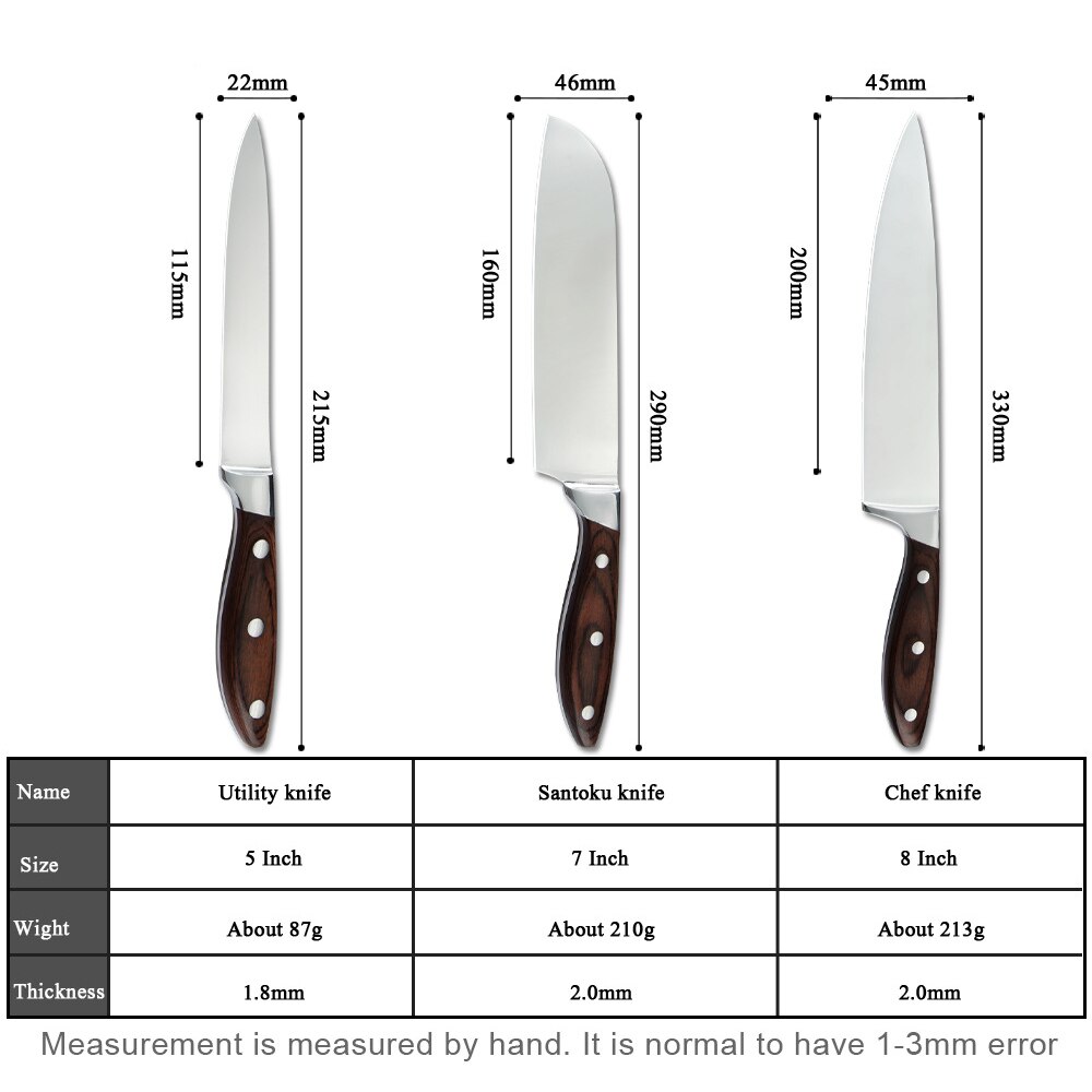 7 cr 17 mov rustfrit stål 3 stk køkkenkniv sæt kokkekniv santoku kniv santoku værktøjsknive sæt cutter