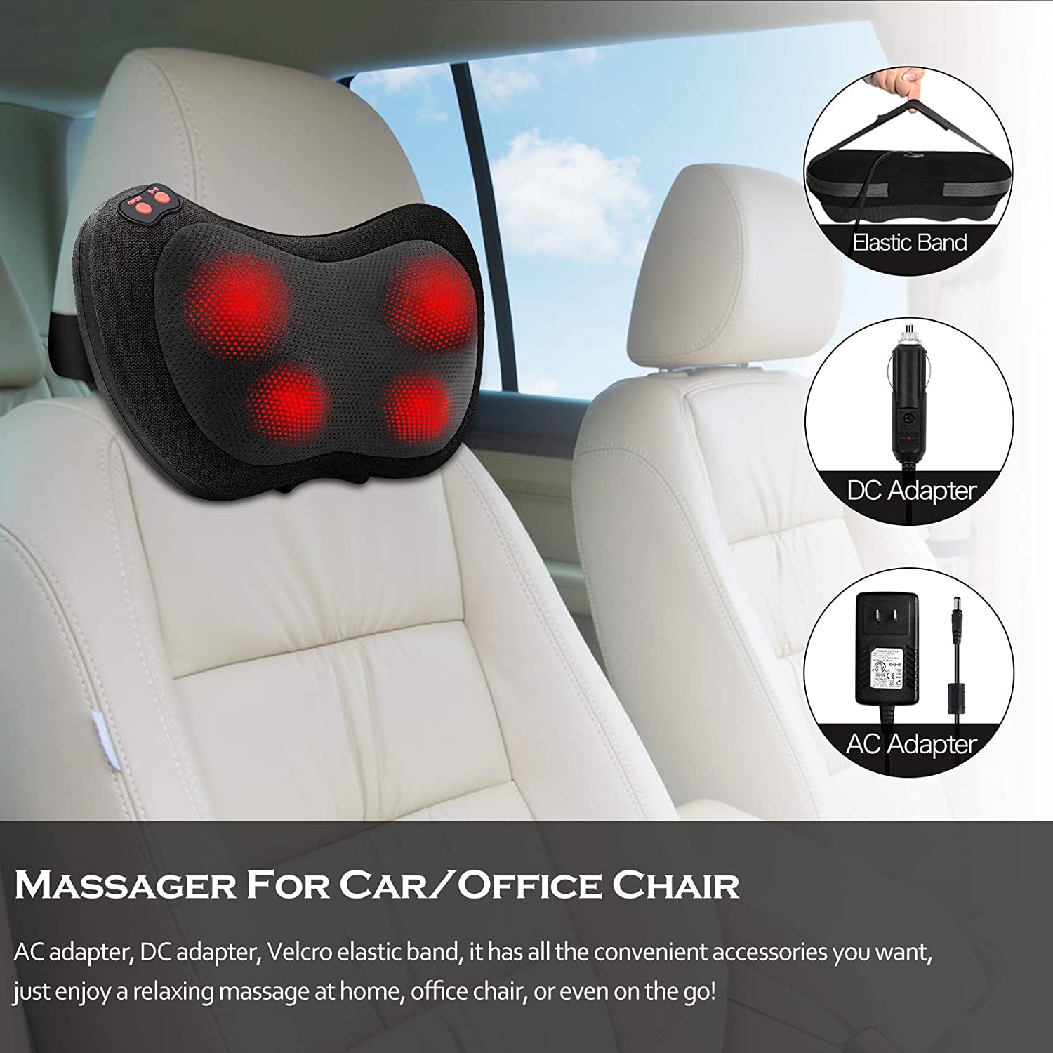 Back Massager with Heat,Shiatsu Back and Neck Massager with Deep Tissue Kneading,Electric Back Massage PillowCar,Office,home