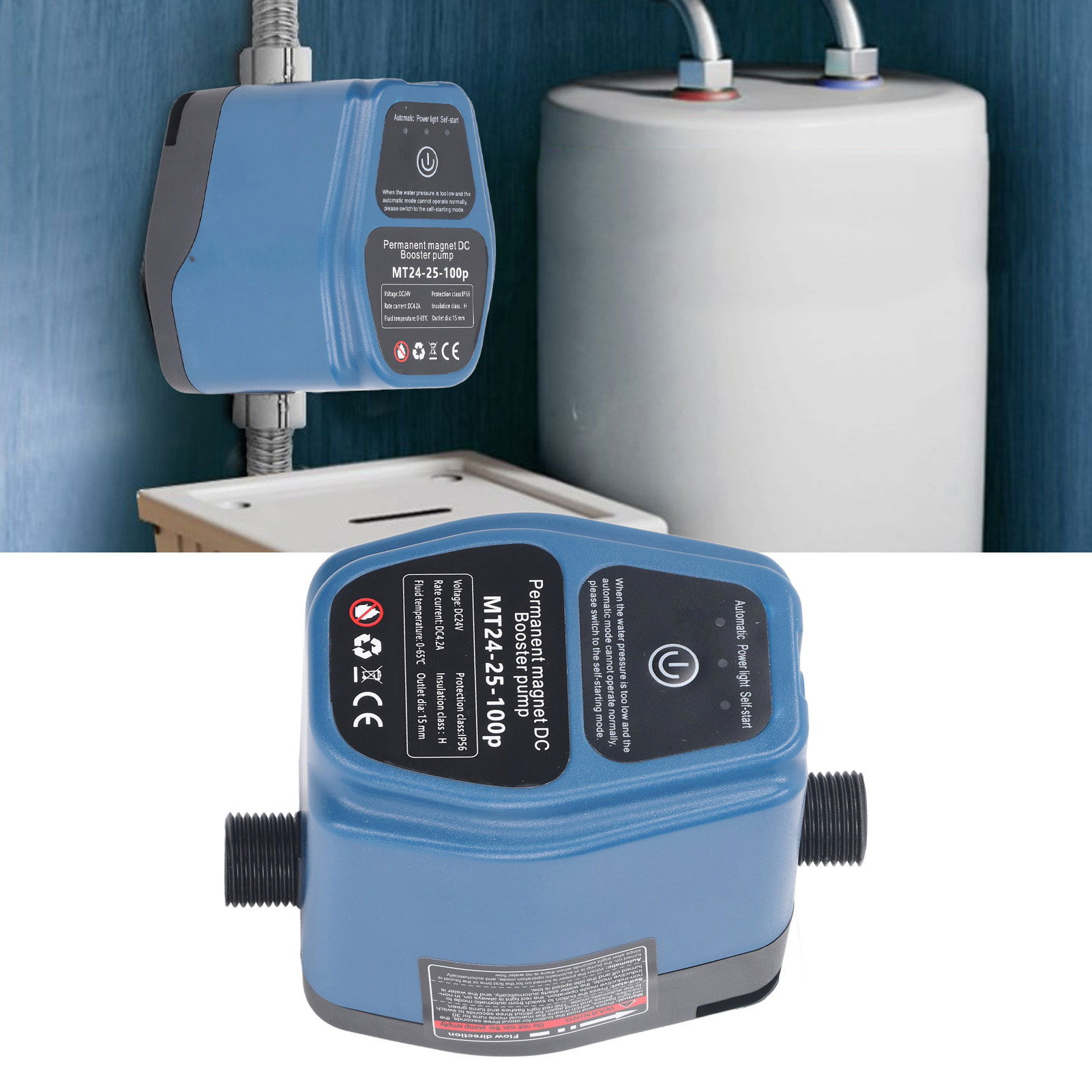 Waterdrukverhogingspomp 100w 24v 25l ip56 intelligente, automatische douchedrukverhogingspomp met sensor