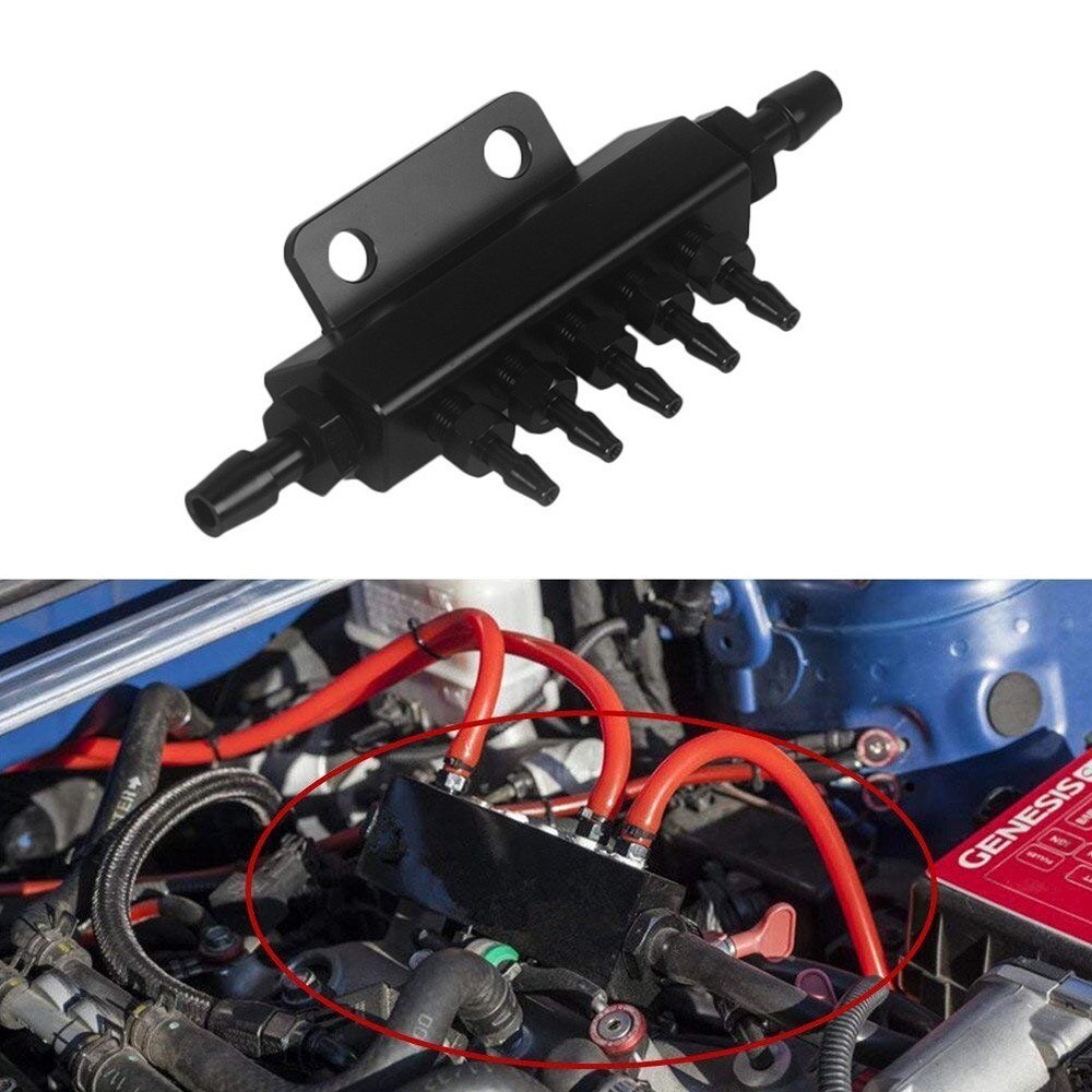 Vacuum Intake Manifold 6 Port 1/8 NPT Universal Aluminum Turbo Boost Block Intake Manifold Black