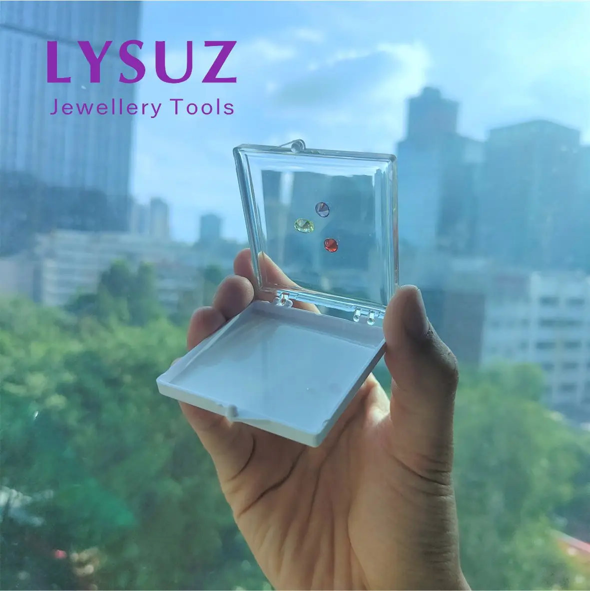 10pcs Adhesive Gems Box Diamond Display Box Show Case Packaging Tray Jewelry Acrylic Sticky Small Gemstone Modeling: black