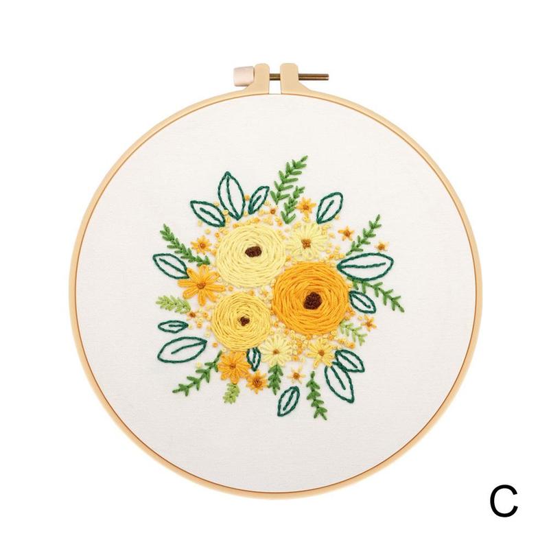 Beginner Embroidery Kit Flowers Pattern Diy Embroidery Full Kits Embroidered On Clothes Cross Stitch Sewing Embroideri With Hoop: C